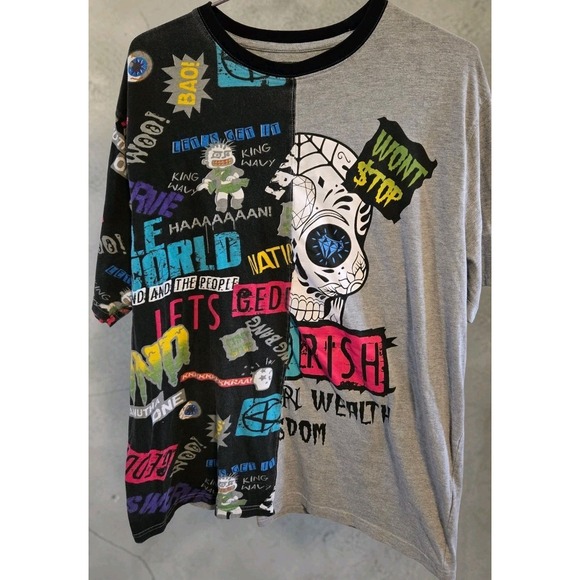 Parish Nation Other - Parish Nation Skull Graphic Streetwear‎ Shirt XL Graffiti Punk Split Tee Y2K